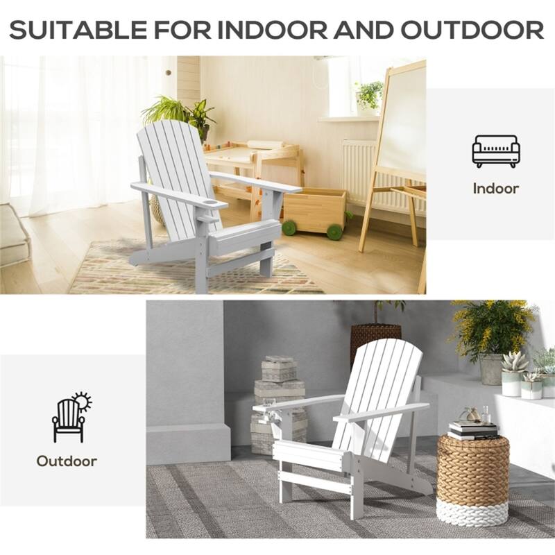 Comfortable Fir Wood Adirondack Chair with Tilt Slatted Back and Wide Armrests and Cup Holder - 28.5" W x 38.2" D x 36.6" H