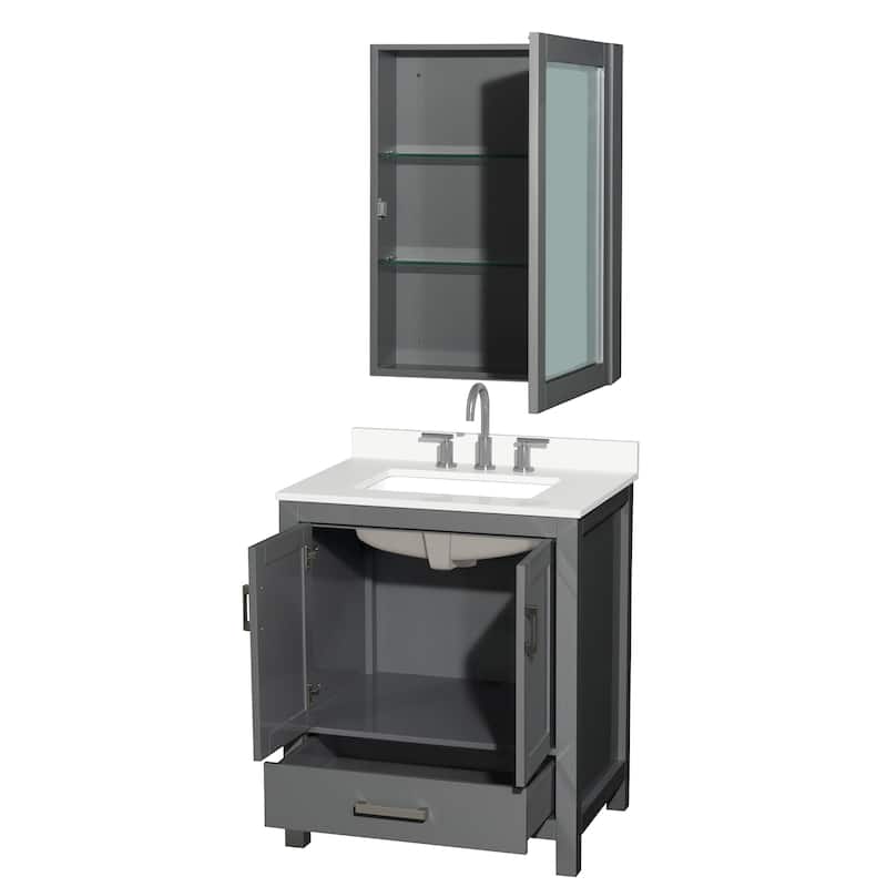 Sheffield 30-inch Single Vanity, 3 Hole Quartz Top, Med Cabinet