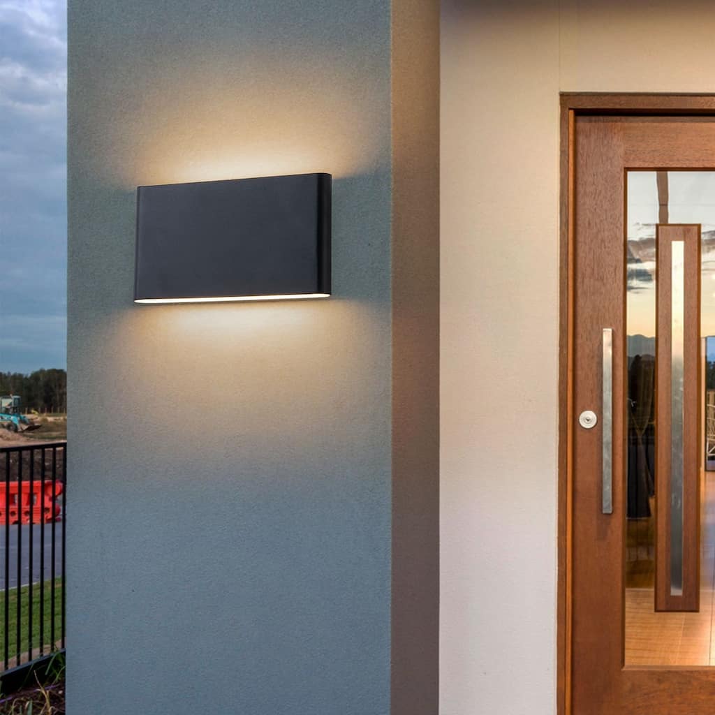 9.8"W Outdoor Rectangular Integrated LED Wall Sconce - 4.5-in H x 9.8-in W x 1.8-in D