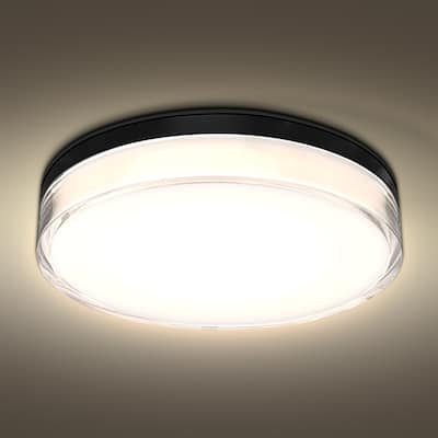 Luxrite Slim 7" LED Flush Mount Outdoor Light 15W 1000LM 5CCT Dimmable IP65 Waterproof ETL Black