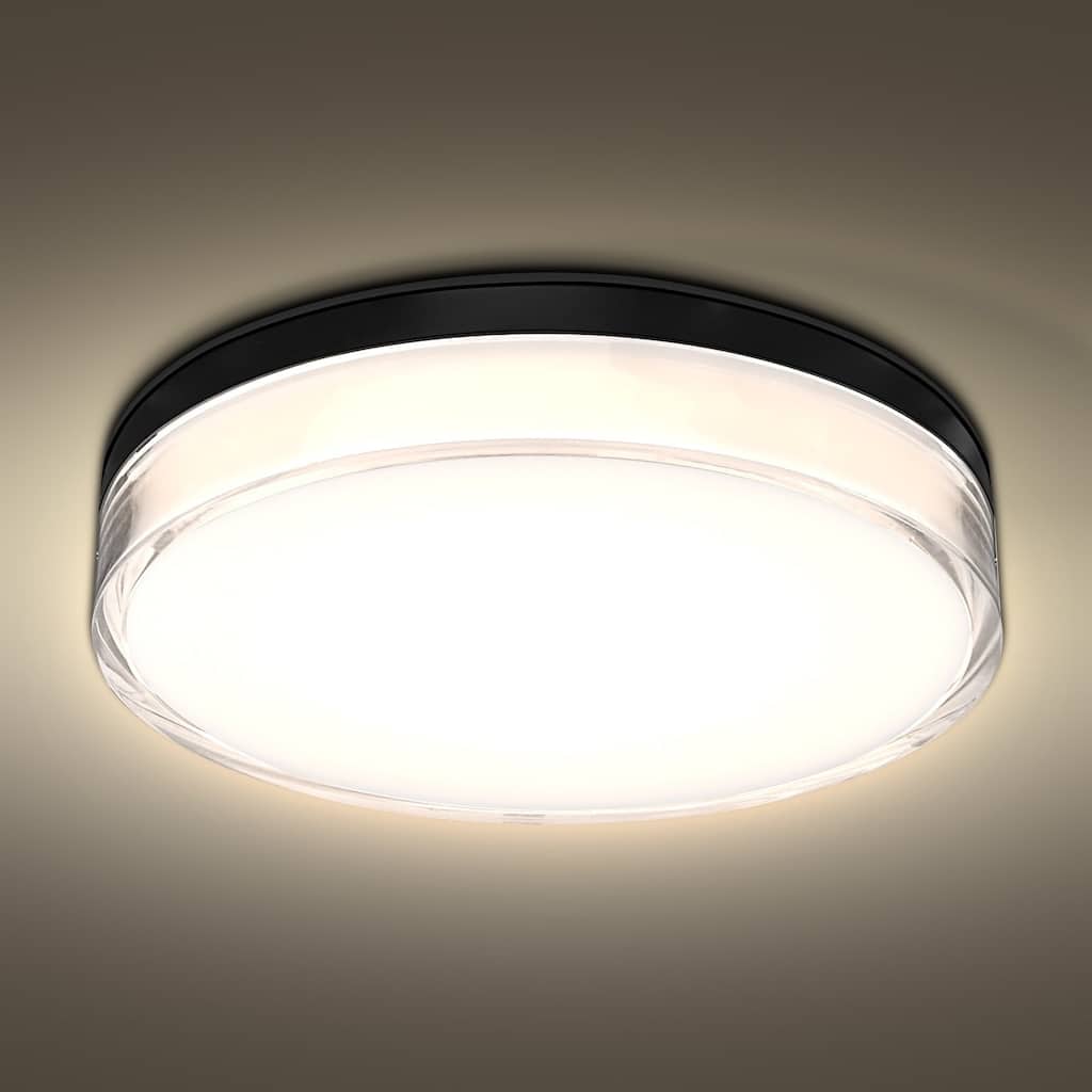 Luxrite Slim 7" LED Flush Mount Outdoor Light 15W 1000LM 5CCT Dimmable IP65 Waterproof ETL Black