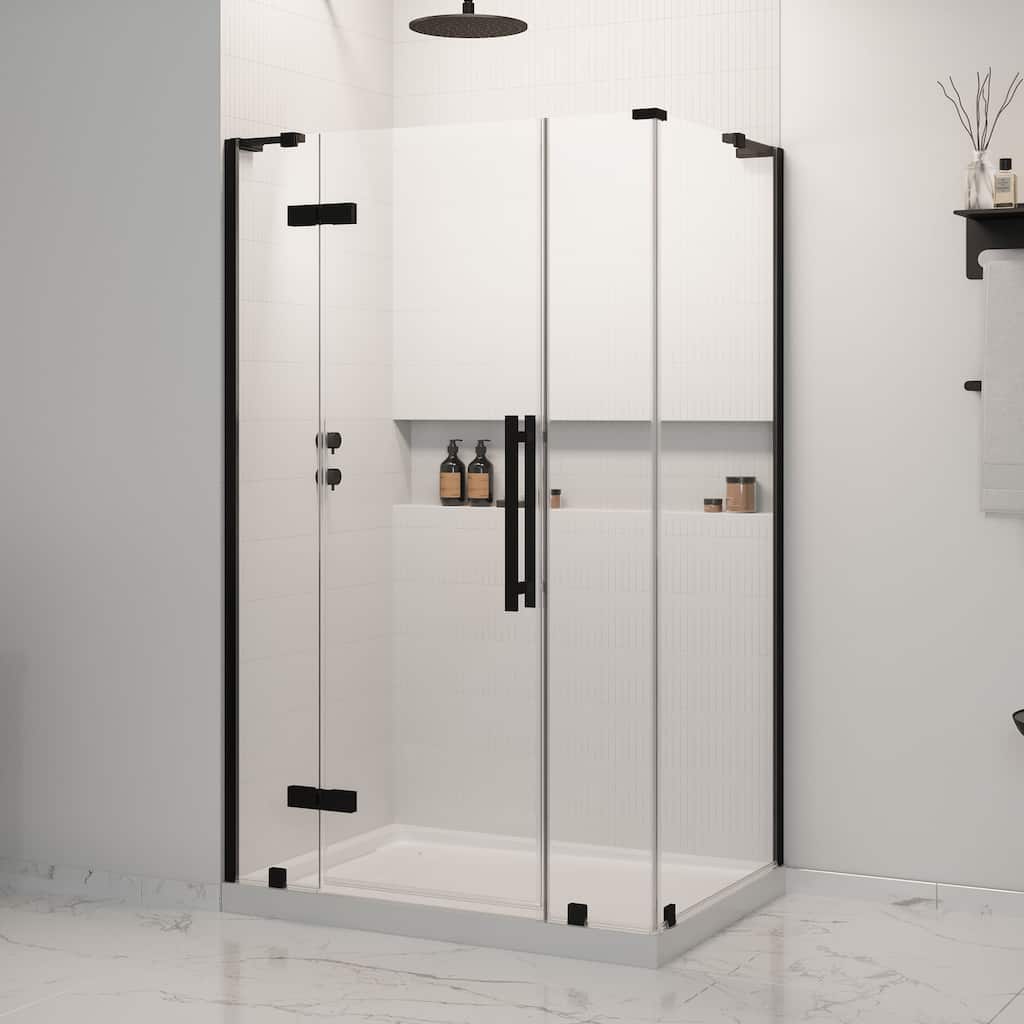 OVE Decors Tampa Corner Frameless Pivot Hinge Shower Door Kit with Base Pan, 2025