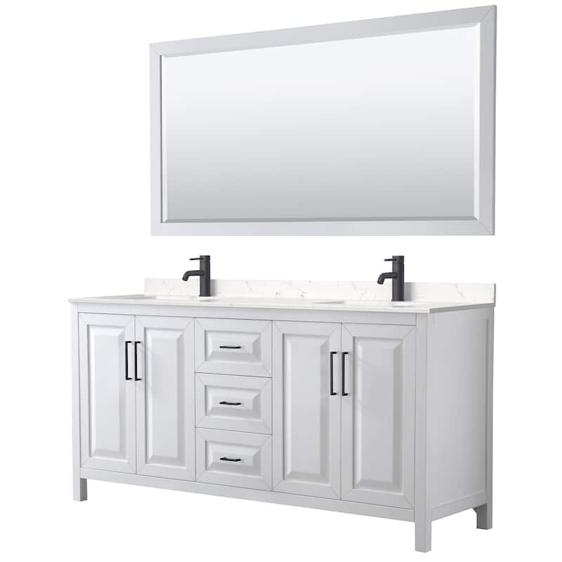 Wyndham Collection Daria 72" Free Standing Double Basin Vanity Set - White / Carrara Cultured Marble Top / Matte Black