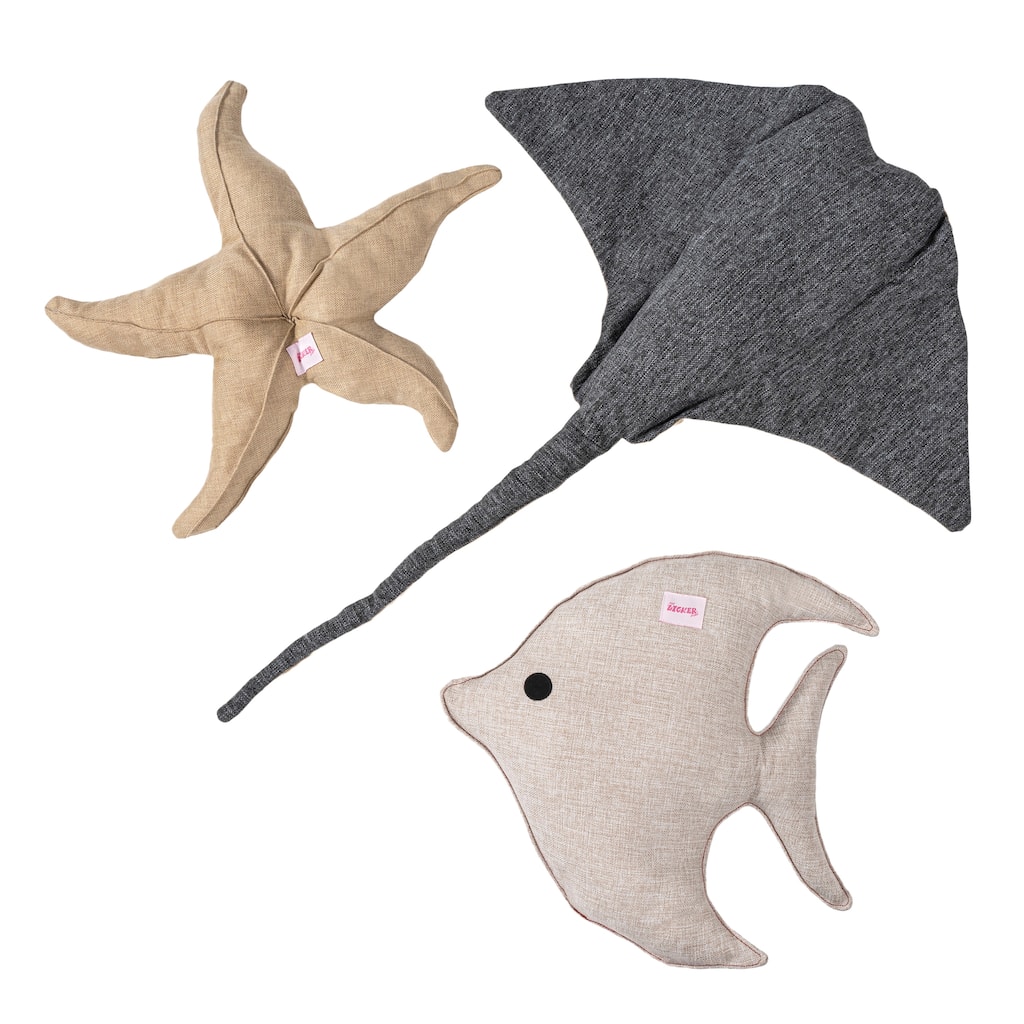 Cancun Large Coastal Reef Fish Chenille Squeaky Stuffed Dog Toy Set, Multi-Colored (3-Pack)