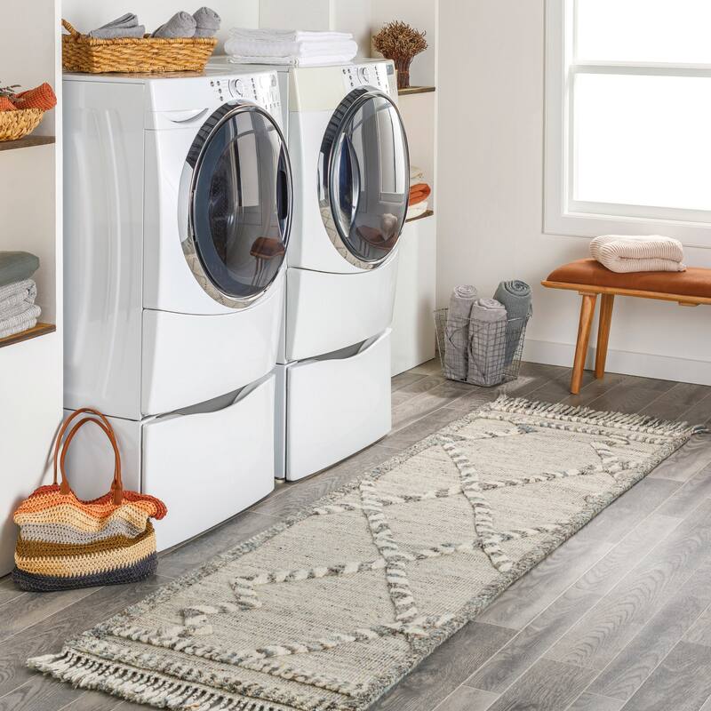 Chezob Handmade Bohemian Geometric Wool Area Rug - 2' 6" x 8' - Slate Grey