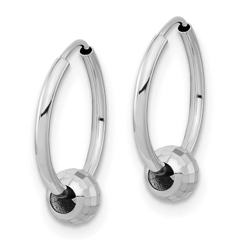 Curata 14k White Gold Polished Hoop With Sparkle Cut Ball Earrings 15.38x13.86mm