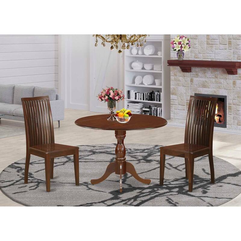 3-Piece Mahogany Finish Solid Wood Top - Dining Room Set - Seats 4