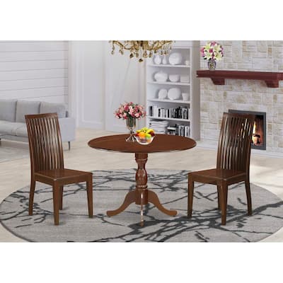 3-Piece Mahogany Finish Solid Wood Top - Dining Room Set - Seats 4