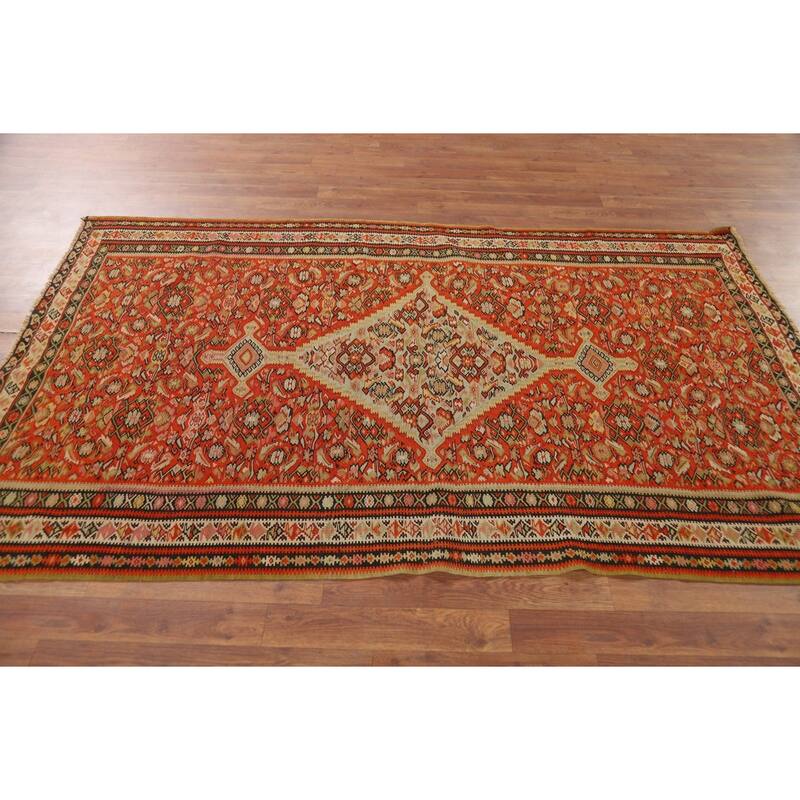 Vegetable Dye Kilim Senneh Antique Persian Rug Hand-Woven Wool Carpet - 4'2" x 6'10"