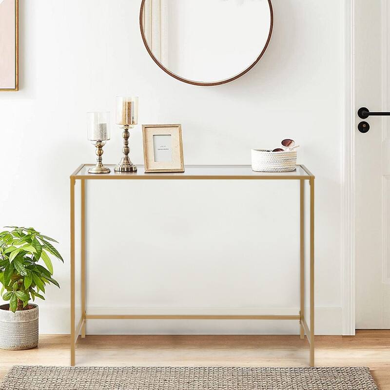 Modern Gold Frame 39.4" Entryway Console Table Glass Top - 39.4"