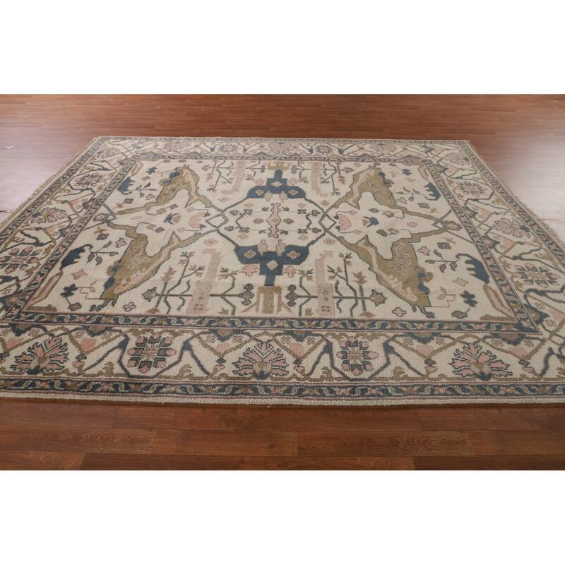 Beige / Ivory Oushak Oriental Area Rug Handmade Wool Carpet - 8'0"x 9'11"