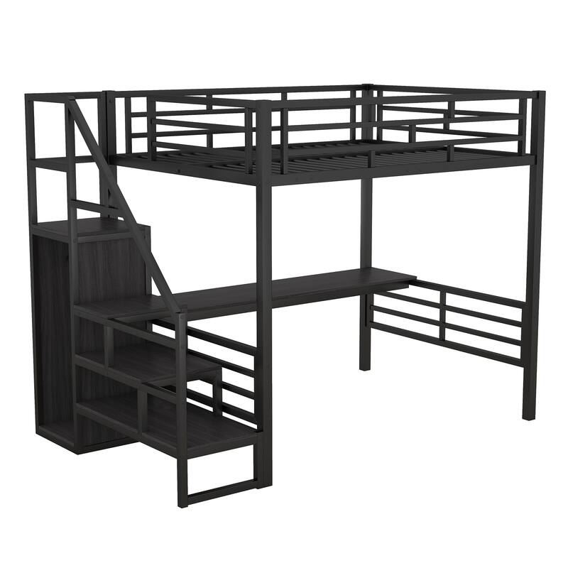 Full Metal Loft Bed with Desk and Wardrobe