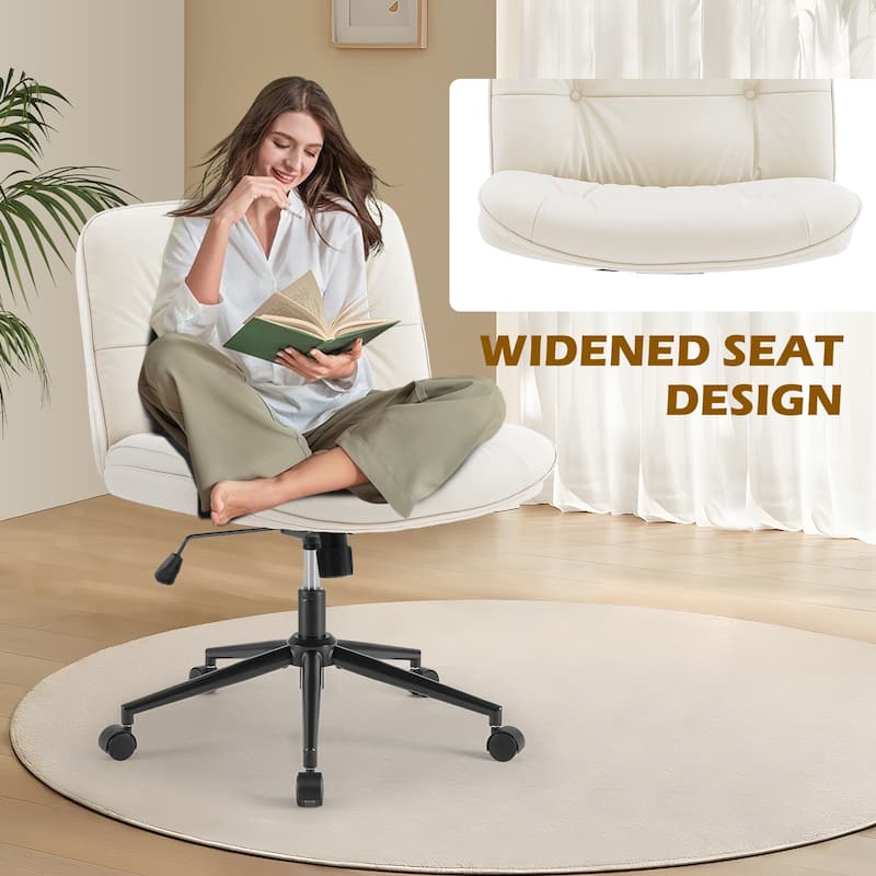 Armless Office Desk PU Leather Wide Seat with Wheels