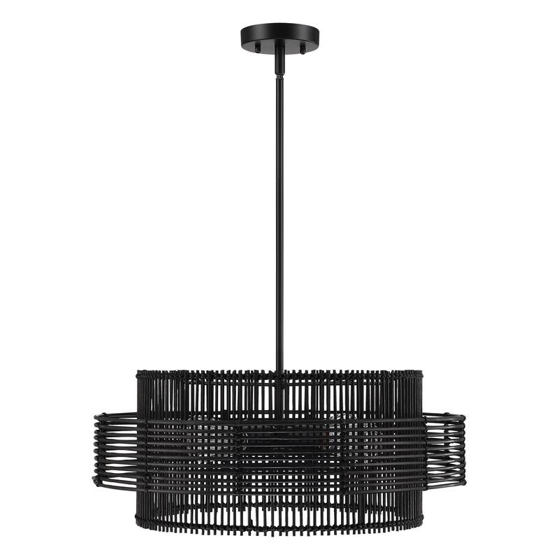Saturn 4-Light Modern Bohemian Chandelier with Natural Rattan Shade - 22 in. W