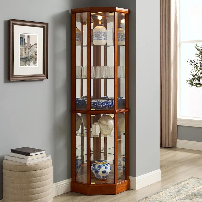 6-Shelf Lighted Corner Curio Cabinet