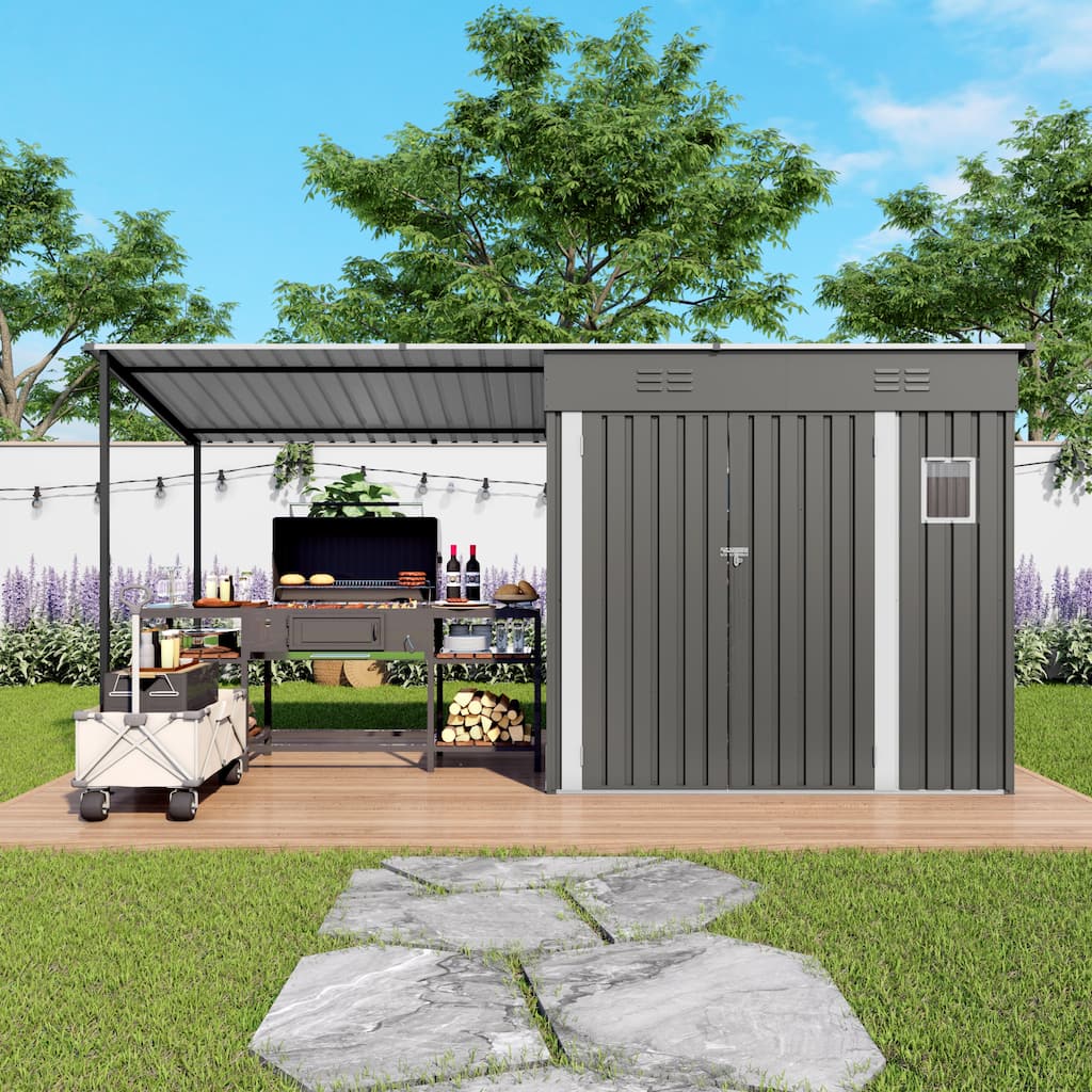 12x4ft Metal Lean to Shed with Open-Sided Pergola,4'x6' Outdoor Storage Shed & 6'x4' Attached Hardtop Gazebo Combo,2-in-1 Sheds