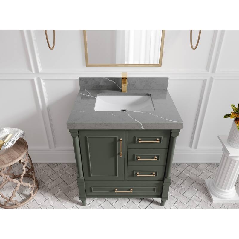 Willow Collections 30 in. W x 22 in. D Aberdeen Single Sink Bathroom Vanity in Pewter Green with Countertop - 2" Piatra Gray - Pewter Green