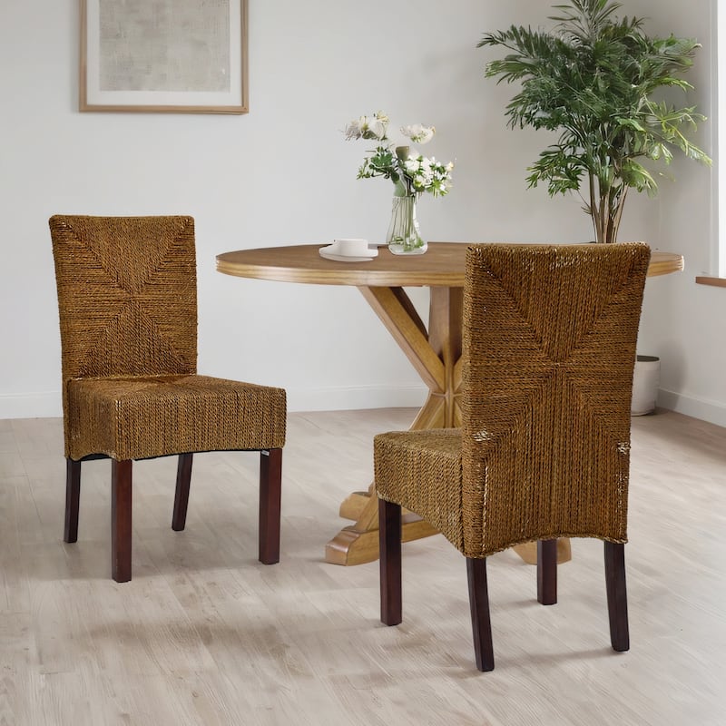 Bohemian 18.7" Wide Weave Seagrass Rattan Dining chairs with High Back - 18.7"W x 20.5"L x 36"H