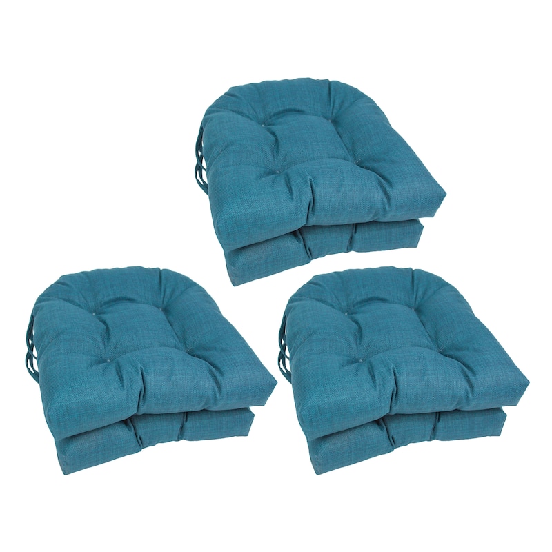 16-inch Rounded Back Tufted Indoor/Outdoor Chair Cushions (Set of 6) - Sea Blue