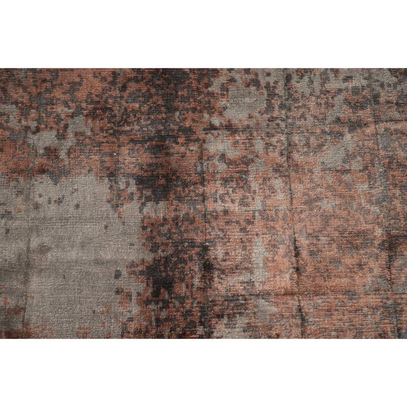 Hand Knotted Oriental Viscose Silk Carpet Modern Abstract Oranges & Rust Abstract Area Rug - 7' 4'' X 5' 3''