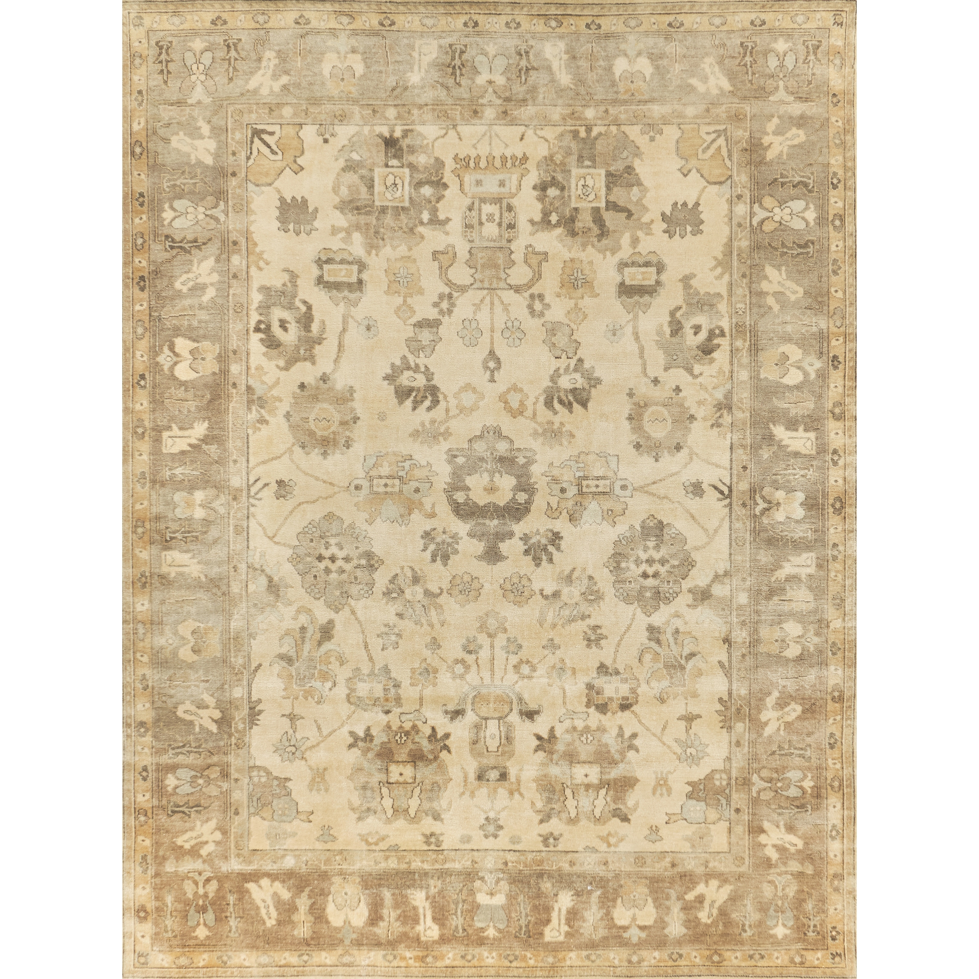 Antique Weave Oushak hand-knotted New Zealand Wool Ivory/Gray/Beige Area Rug - 3' x 9'