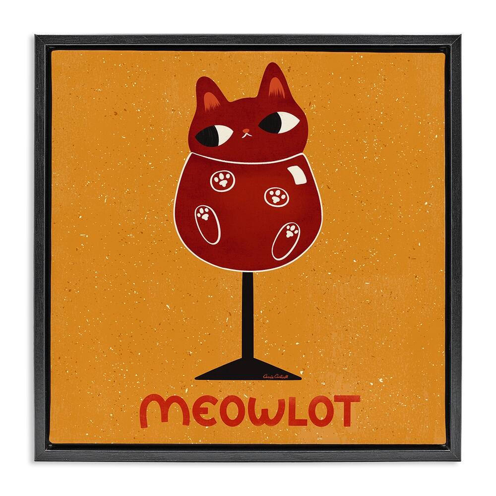 Stupell Meowlot Cat Merlot Framed Floater Canvas Wall Art Design By Carrie Cantwell