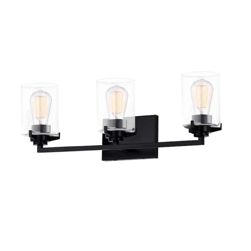 Justice Design Group Cilindro 3-Light Bath Bar - Clear Glass - Matte Black