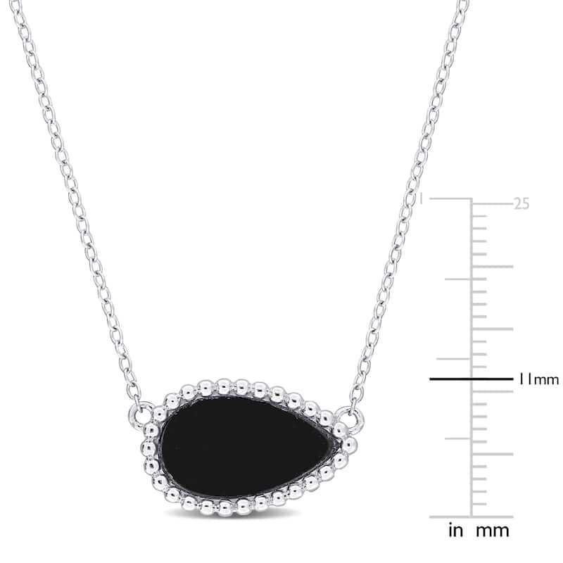 Miadora 4ct TGW Pear Shape Black Agate Necklace Beaded Halo Sterling Silver
