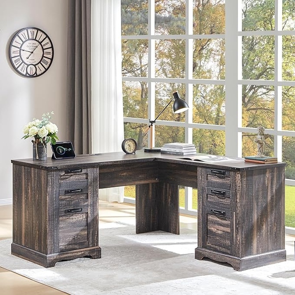 60 Farmhouse L Shaped Executive Desk Wood Corner Desk Computer Desk On Sale Bed Bath Beyond 41040066
