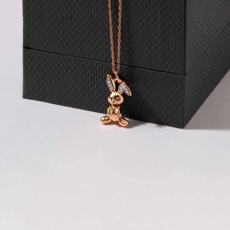 1/20ct TDW Diamond Animal Giraffe, Bunny and Dachshund Dog Necklace in Gold Plated Silver for Women