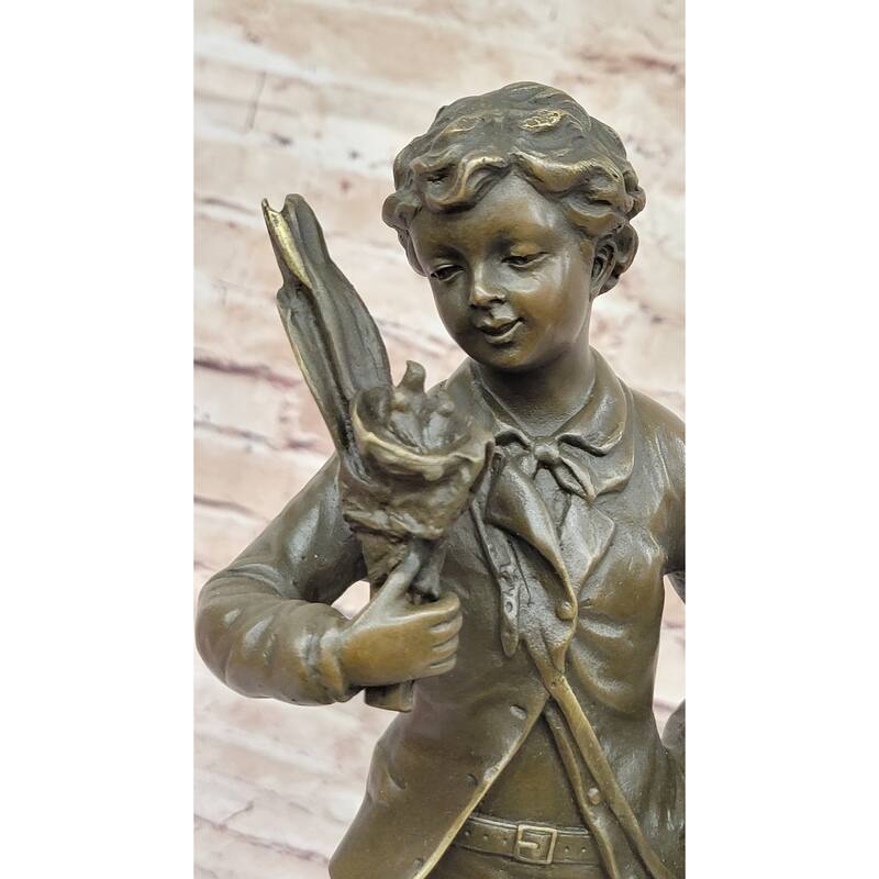 Young School Boy Carrying Supplies - 19Th Century Reproduction Sculpture After Bruchon