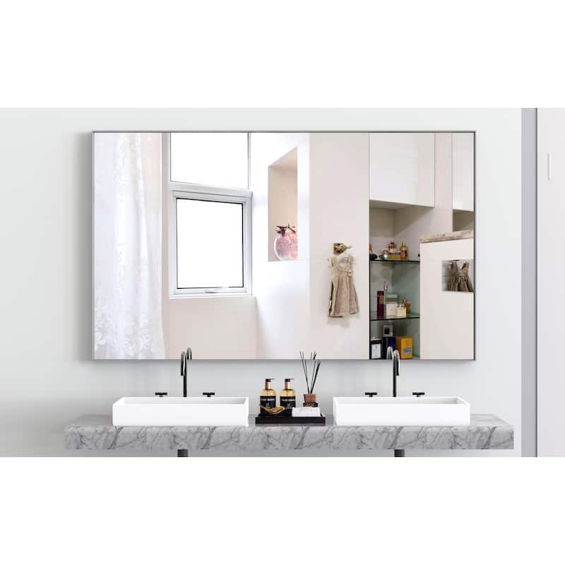 60*36"Oversized Modern Rectangle Bathroom Mirror with Silver Frame Mirrors Wall Mounted mirror with Aluminum Frame