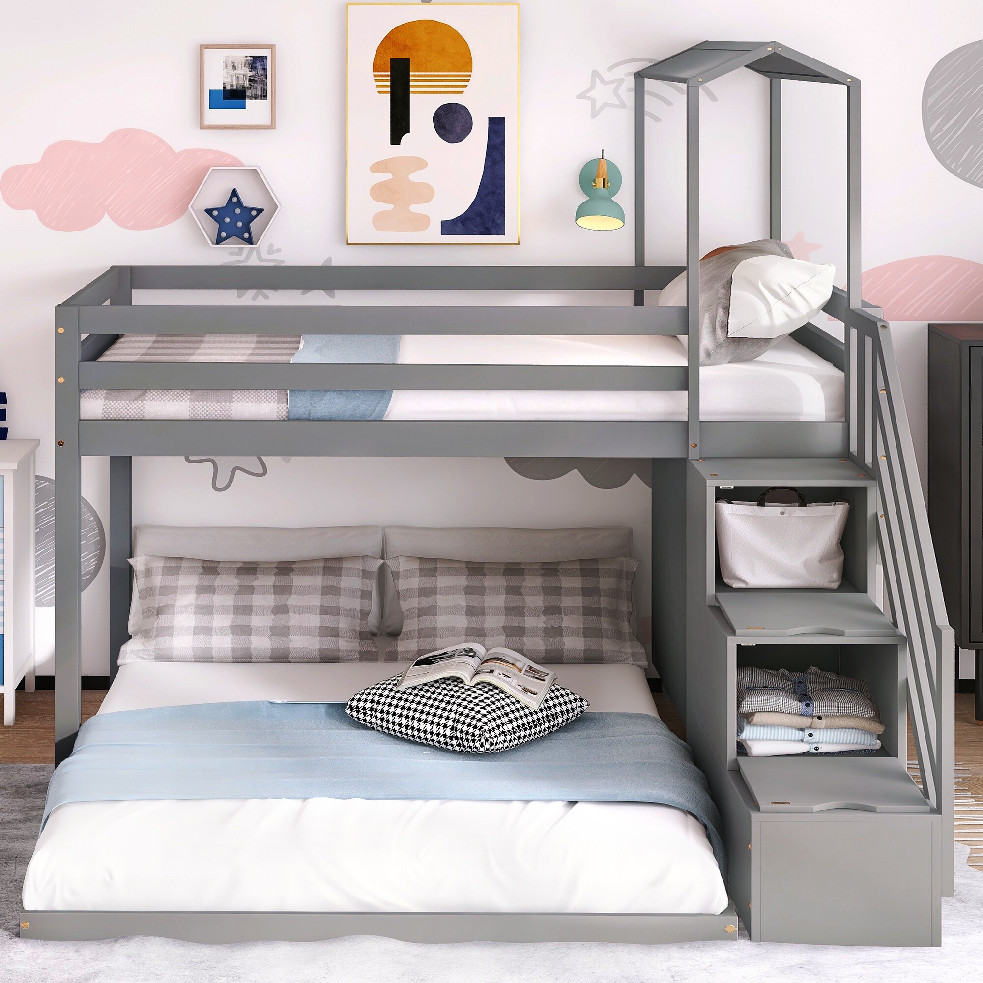 Twin over Full House Roof Bunk Bed-image