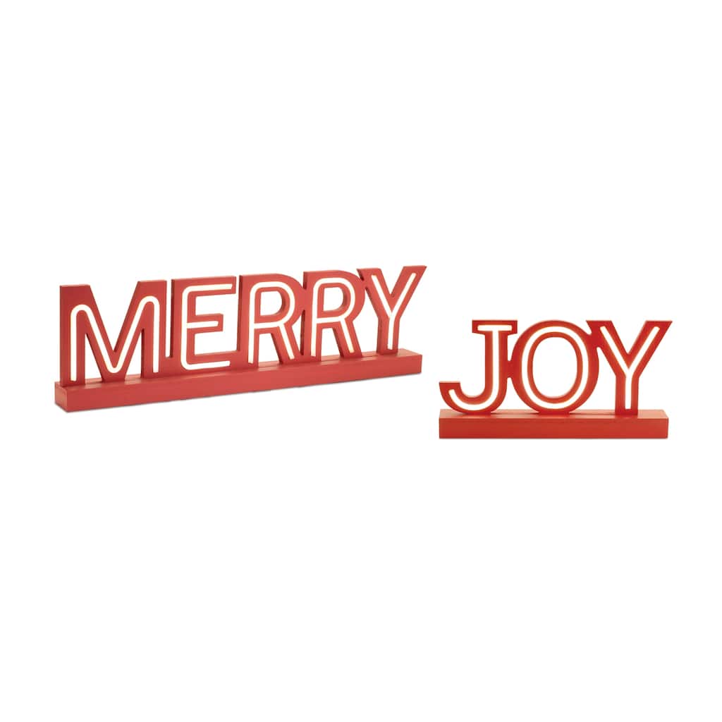 Set of 2 Lighted Joy and Merry Tabletop Sign Set with LED Lights - 24.25” x 2.25” x 6.75”