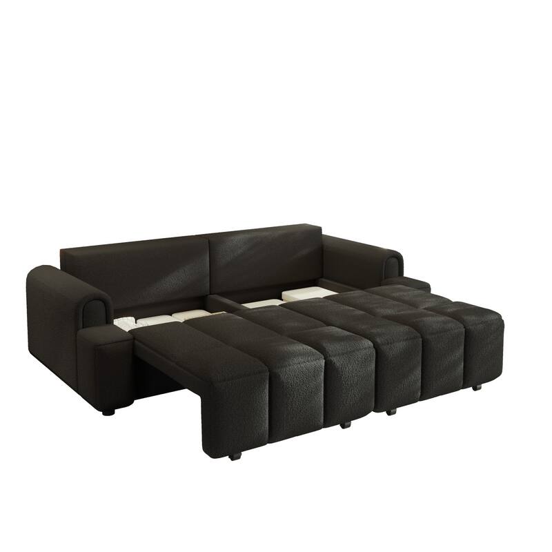 90.2" Convertible 4-Seater Teddy Fabric Sofa with Storage