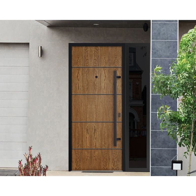 Exterior Prehung Steel Entry Door 0131 Black Enamel 2 Sidelites Top Window Stainless Steel Inserts W16+36+16xH80+16