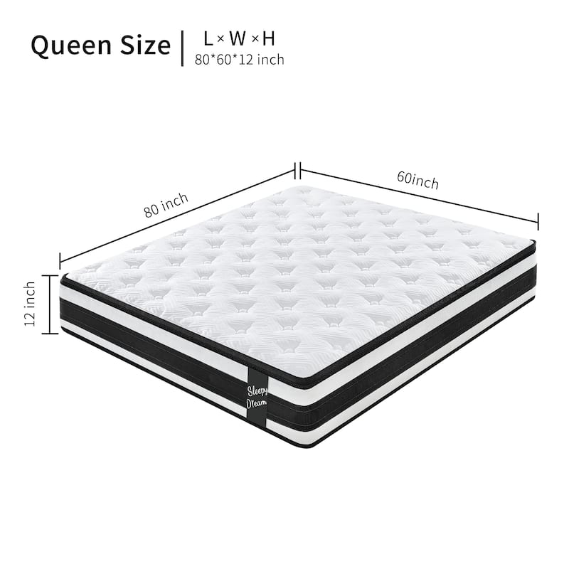 GDFStudio - Elowen 12 Inch Hybrid Memory Foam and Pocket-Spring Mattress with Euro-Top Comfort