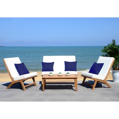 SAFAVIEH Outdoor Chaston 4-Piece Conversation Patio Set with Accent Pillows