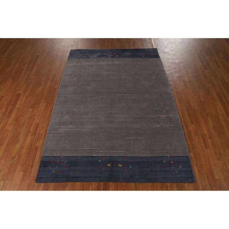 Hand Knotted Oriental 100% Wool Carpet Tribal Tribal Greys & Charcoal Gabbeh Area Rug - 8' 1'' X 5' 5''