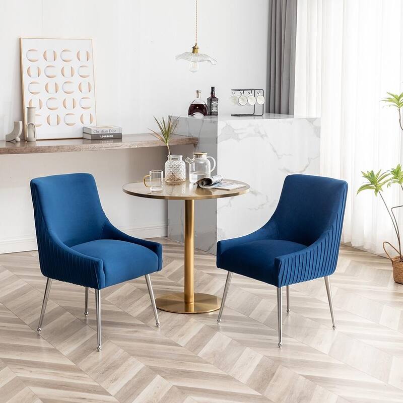 SEYNAR Modern Velvet Pleated Finish Back Dining Chair Set of 4 with Rear Handle