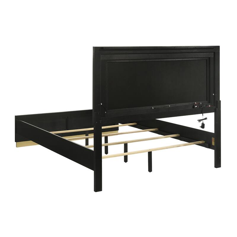 Upholstered Panel Bed with LED Lighting in Black and Light Gray