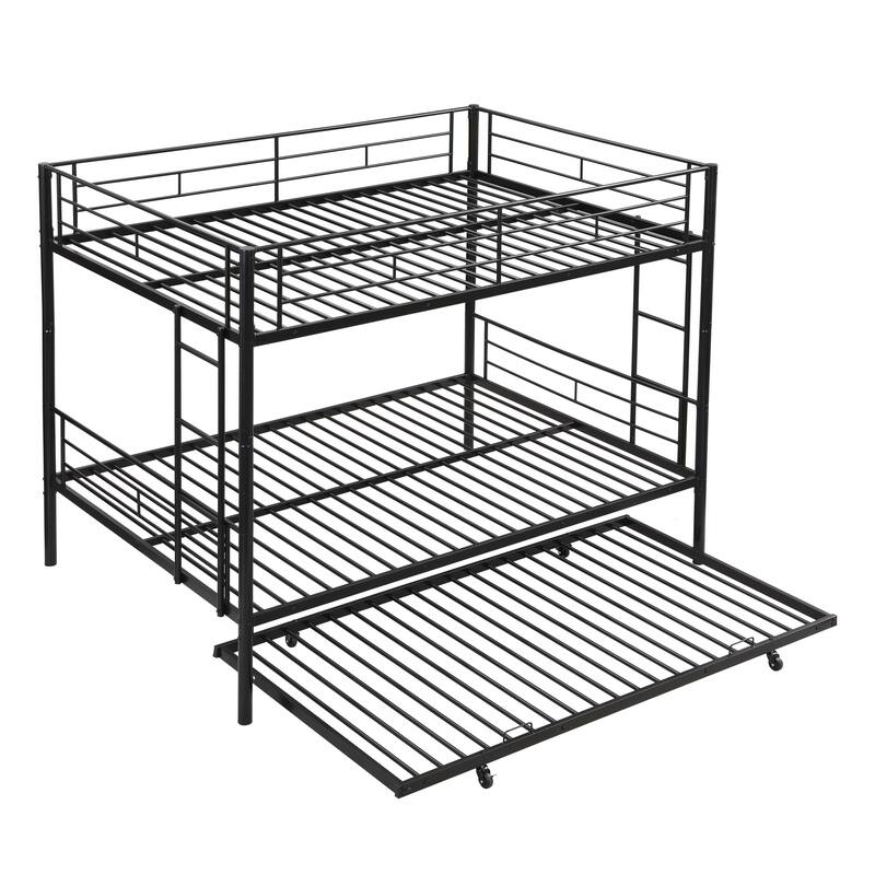 Space-Saving Full Over Full Metal Bunk Bed with Trundle, Sturdy Steel Frame, Easy Assembly, No Box Spring Required