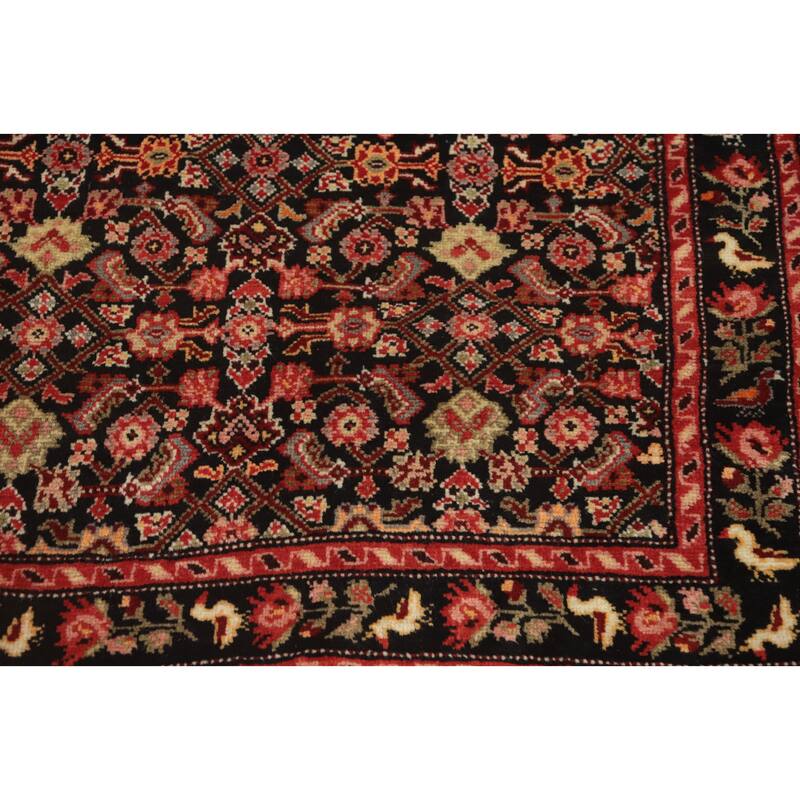 Hand Knotted Oriental 100% Wool Carpet Traditional Geometric Black Karabagh Runner Rug - 16' 3'' X 3' 7''