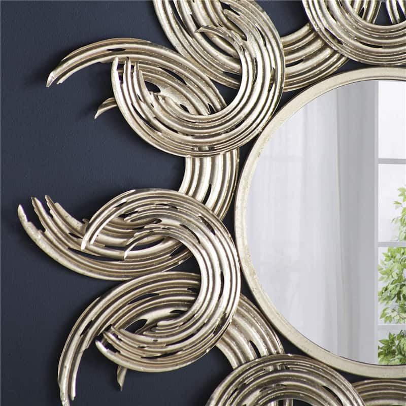 Metal Decorative Mirror with Gold Finish, Wall Decor Sun Mirror