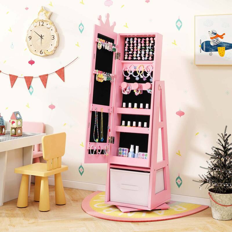 Costway Kids Jewelry Cabinet with Full-Length Mirror Foldable Drawer - See Details