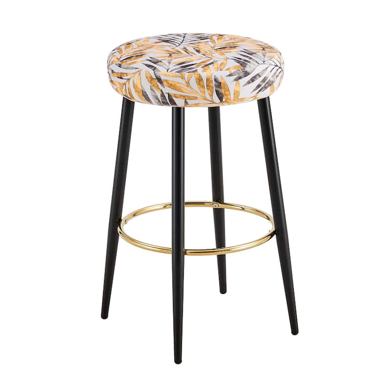 Counter Height Bar Stools Set of 2, PU Kitchen Stools Upholstered Dining Chair Stools 24 Inches Height with Golden Footrest
