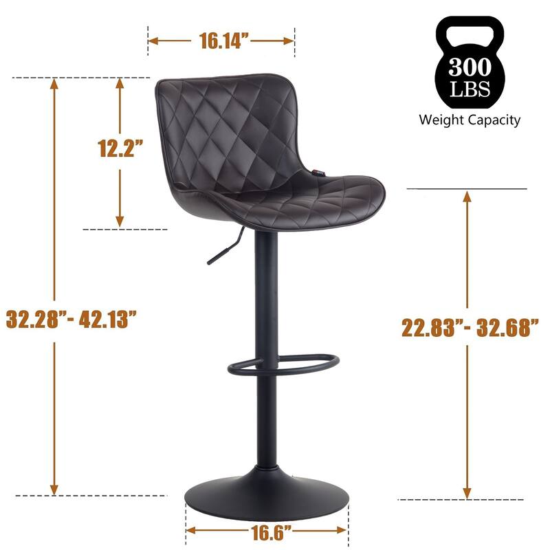 Modern Faux Leather Bar Stools Set of 2, Adjustable Height, Swivel Counter Stools