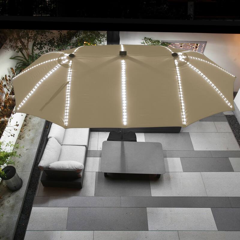 180'' x 108'' Rectangular Fiberglass Lighted Market Umbrella with Base