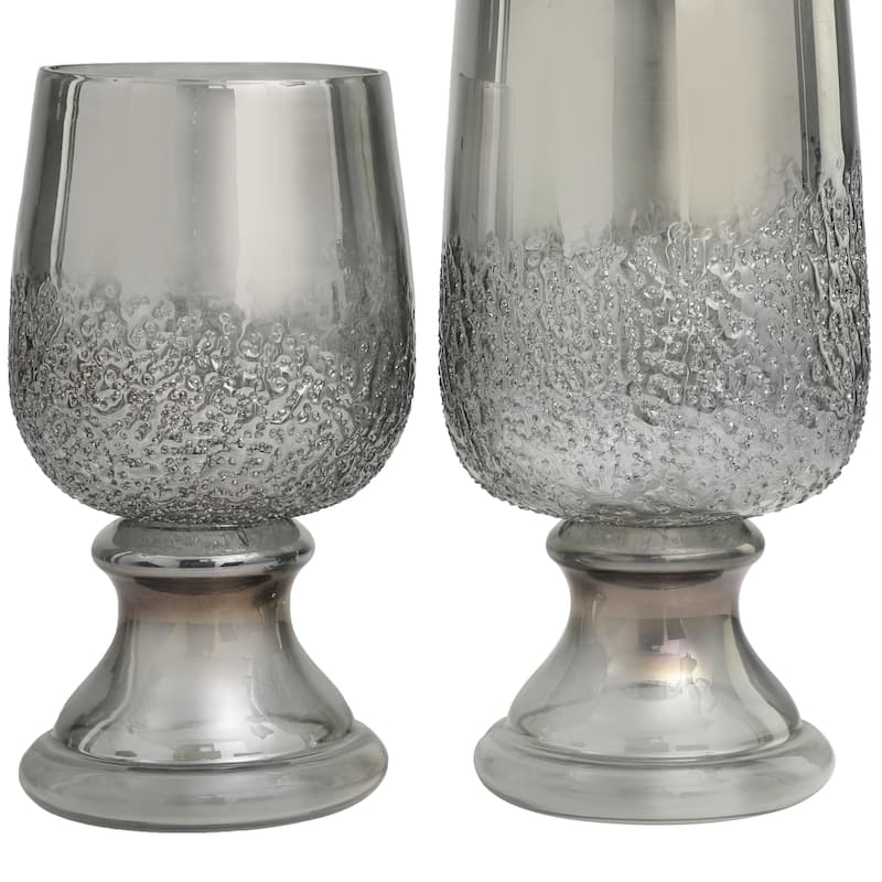 Glass Tinted Decorative Candle Holder with Textured Exterior - Set of 2 Gray - Roche River Decor