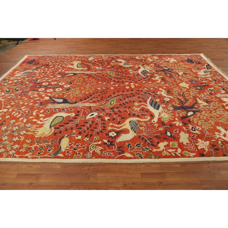 Hand Knotted Oriental 100% Wool Carpet Traditional All-Over Oranges & Rust Ziegler Area Rug - 11' 10'' X 8' 10''